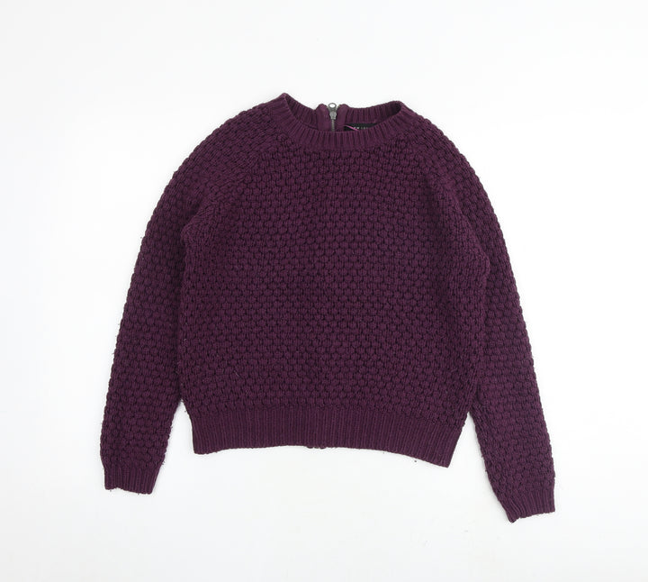 New Look Womens Purple Round Neck Acrylic Pullover Jumper Size 8