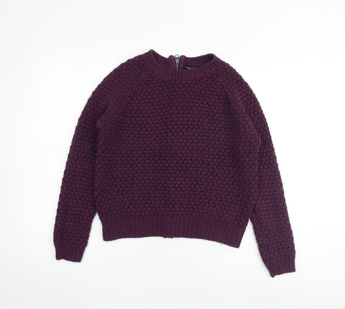 New Look Womens Purple Round Neck Acrylic Pullover Jumper Size 8