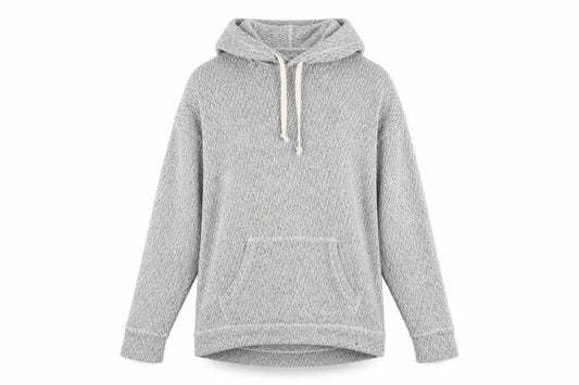Front view of Hollister men’s grey polyester pullover hoodie, size M