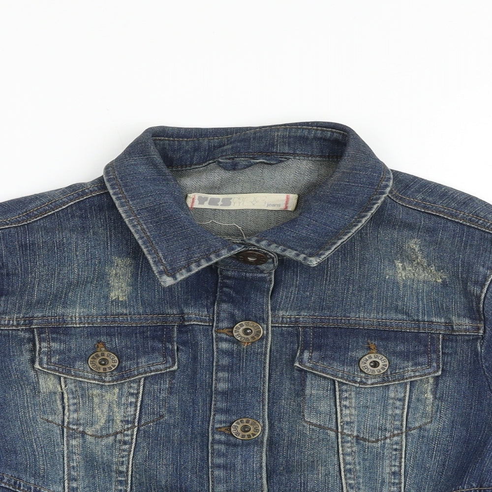 YESYES Womens Blue Jacket Size 14 Button - Cropped