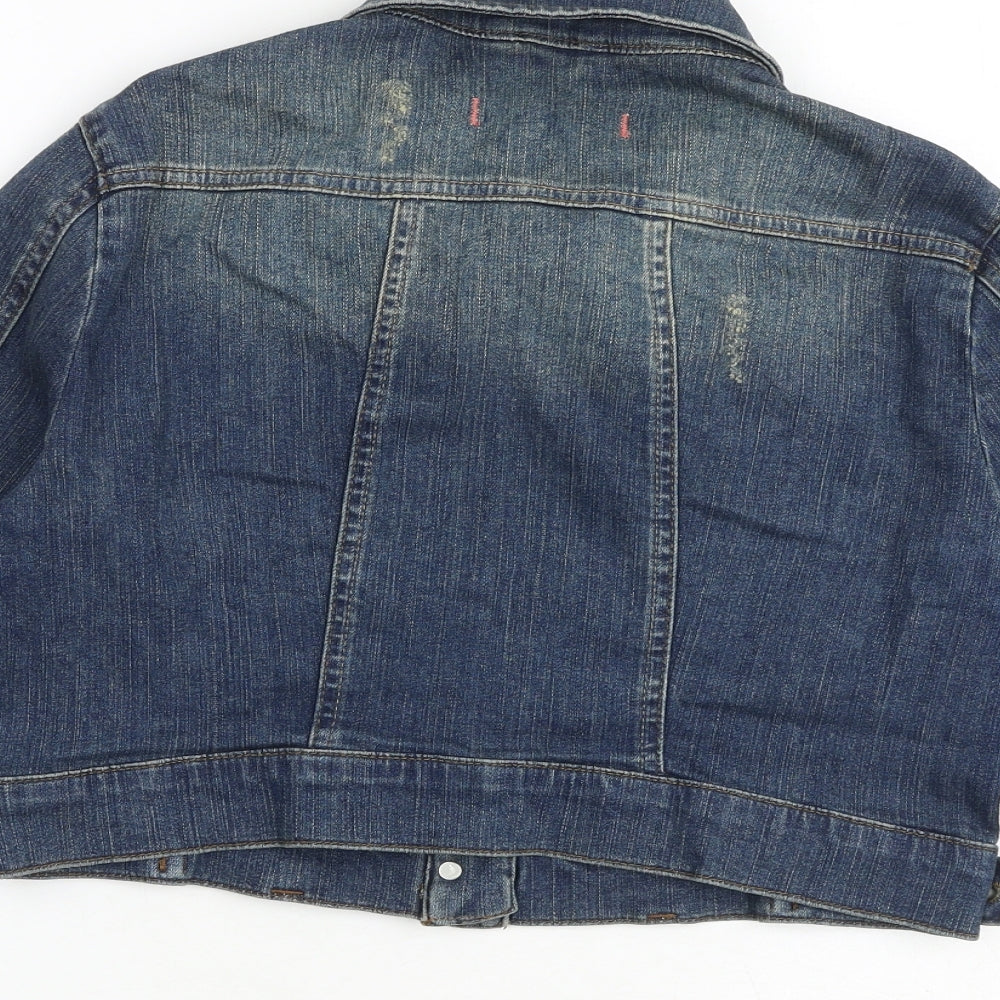 YESYES Womens Blue Jacket Size 14 Button - Cropped