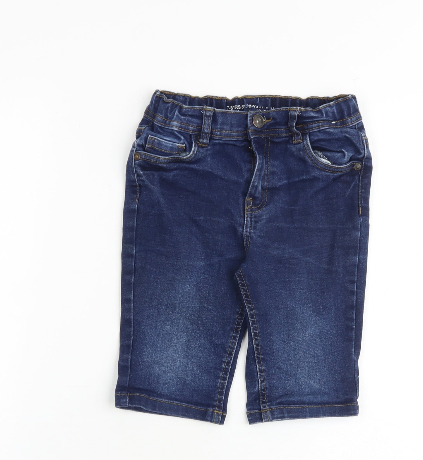 Denim & Co. Boys Blue Cotton Bermuda Shorts Size 7-8 Years L11 in Regular Zip