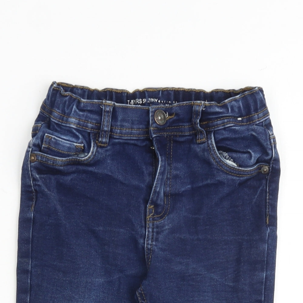 Denim & Co. Boys Blue Cotton Bermuda Shorts Size 7-8 Years L11 in Regular Zip