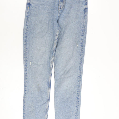 Zara Womens Blue Cotton Straight Jeans Size 8 L28 in Regular Zip