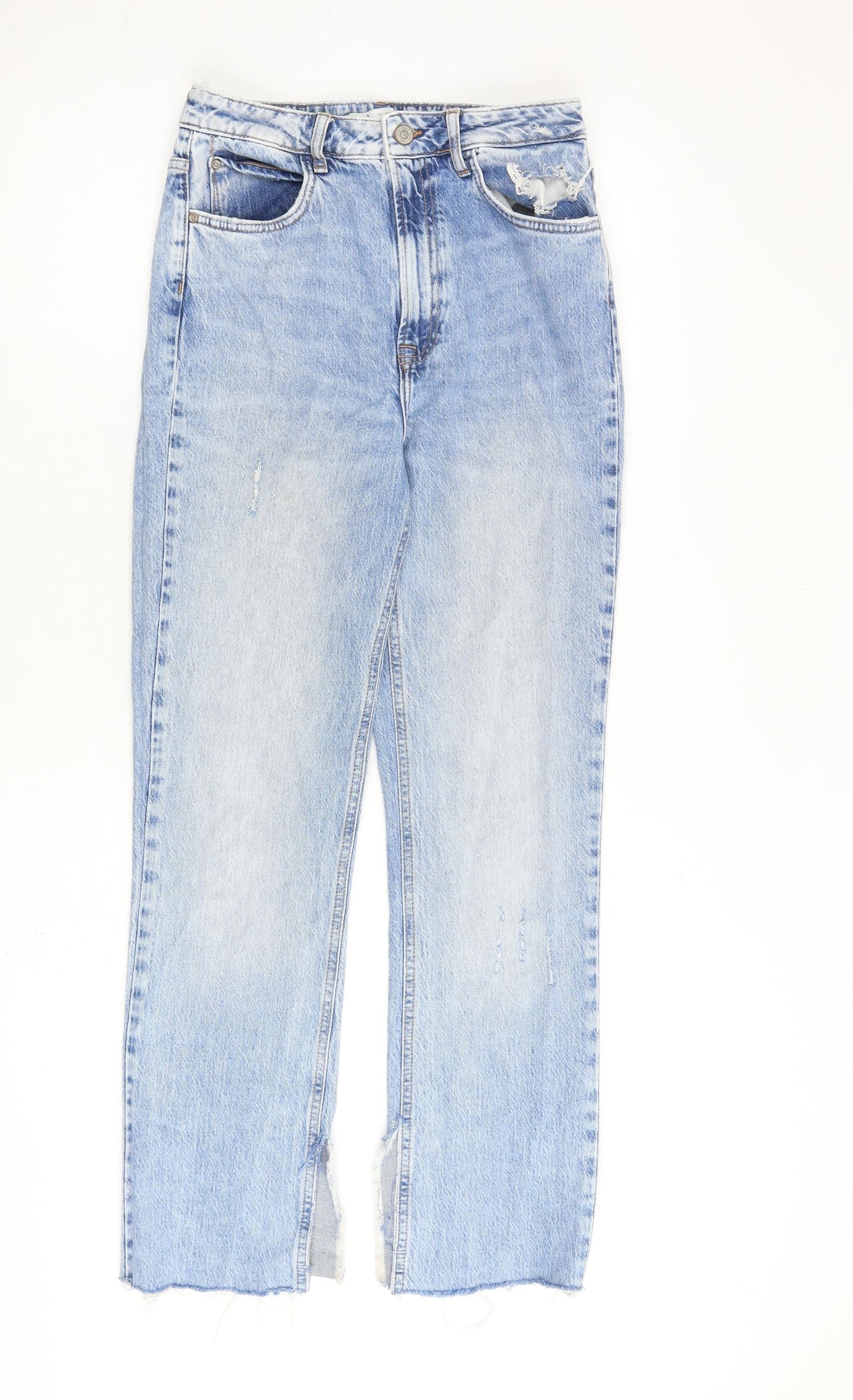 Zara Womens Blue Cotton Straight Jeans Size 10 L29 in Regular Zip
