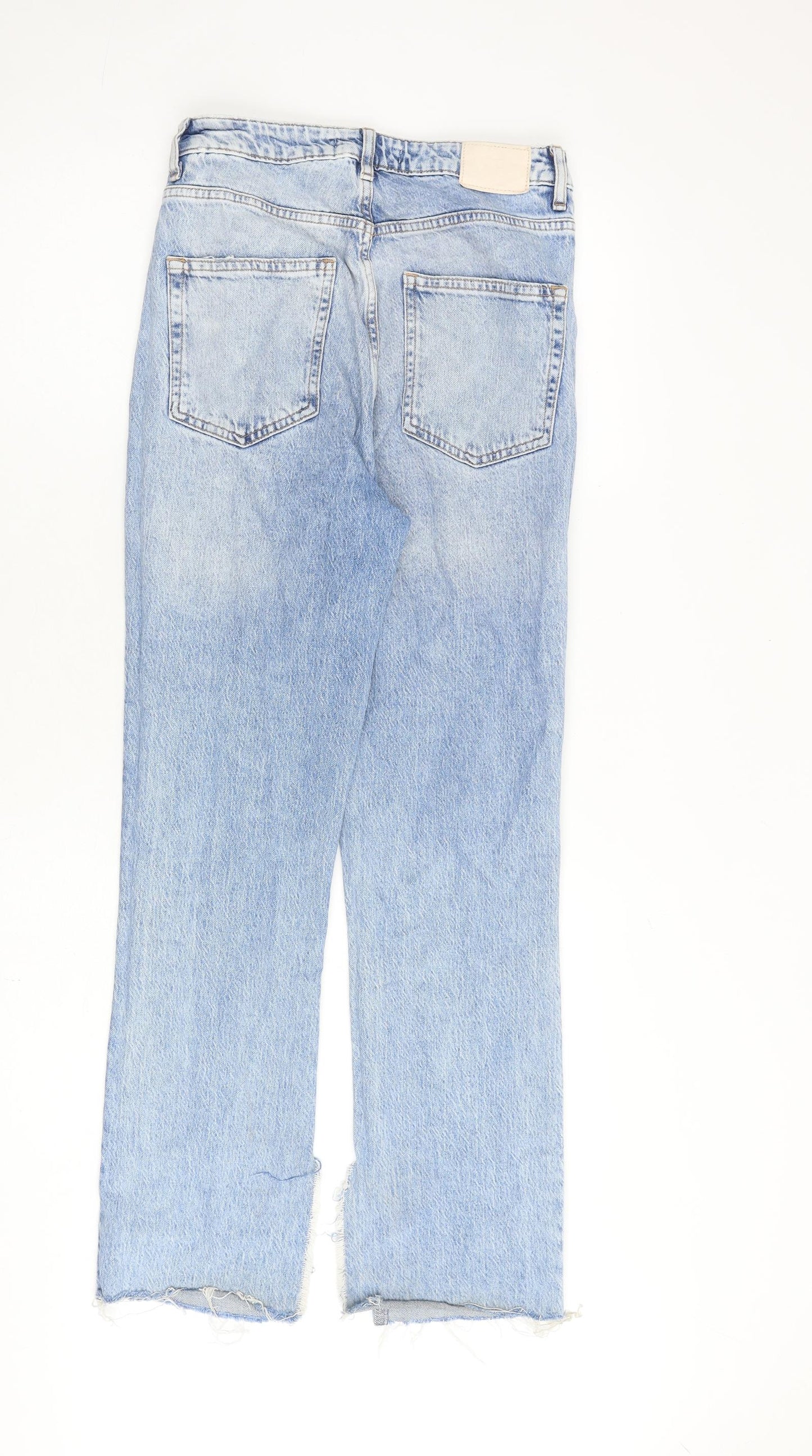 Zara Womens Blue Cotton Straight Jeans Size 10 L29 in Regular Zip