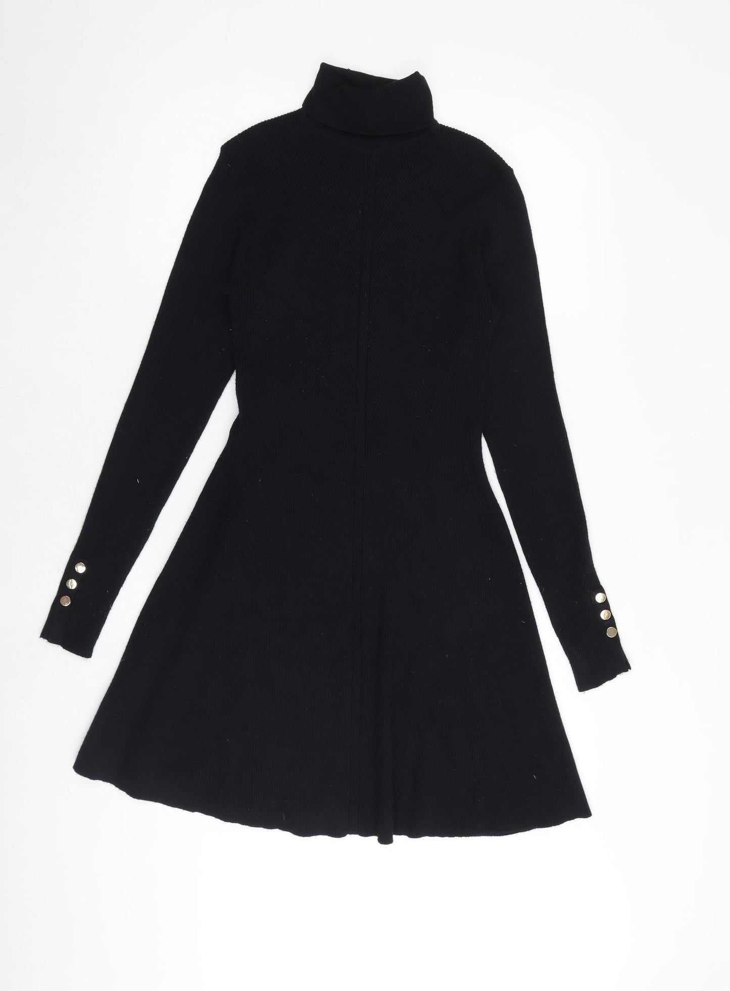 Michelle Keegan Womens Black Viscose A-Line Size 10 Roll Neck Pullover