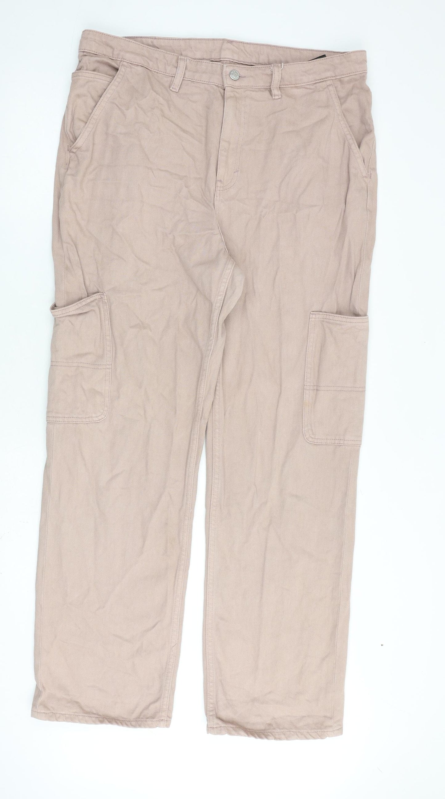 Monki Womens Pink Cotton Straight Jeans Size 34 in L31 in Regular Zip