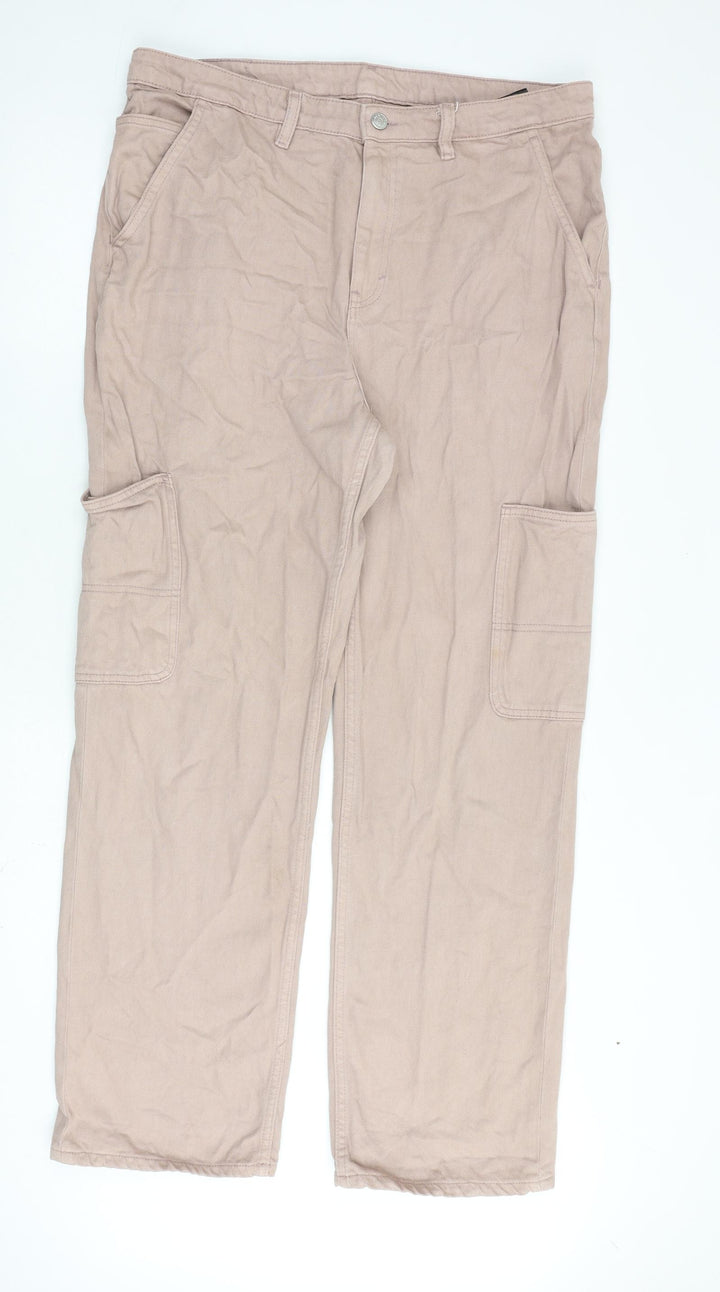 Monki Womens Pink Cotton Straight Jeans Size 34 in L31 in Regular Zip