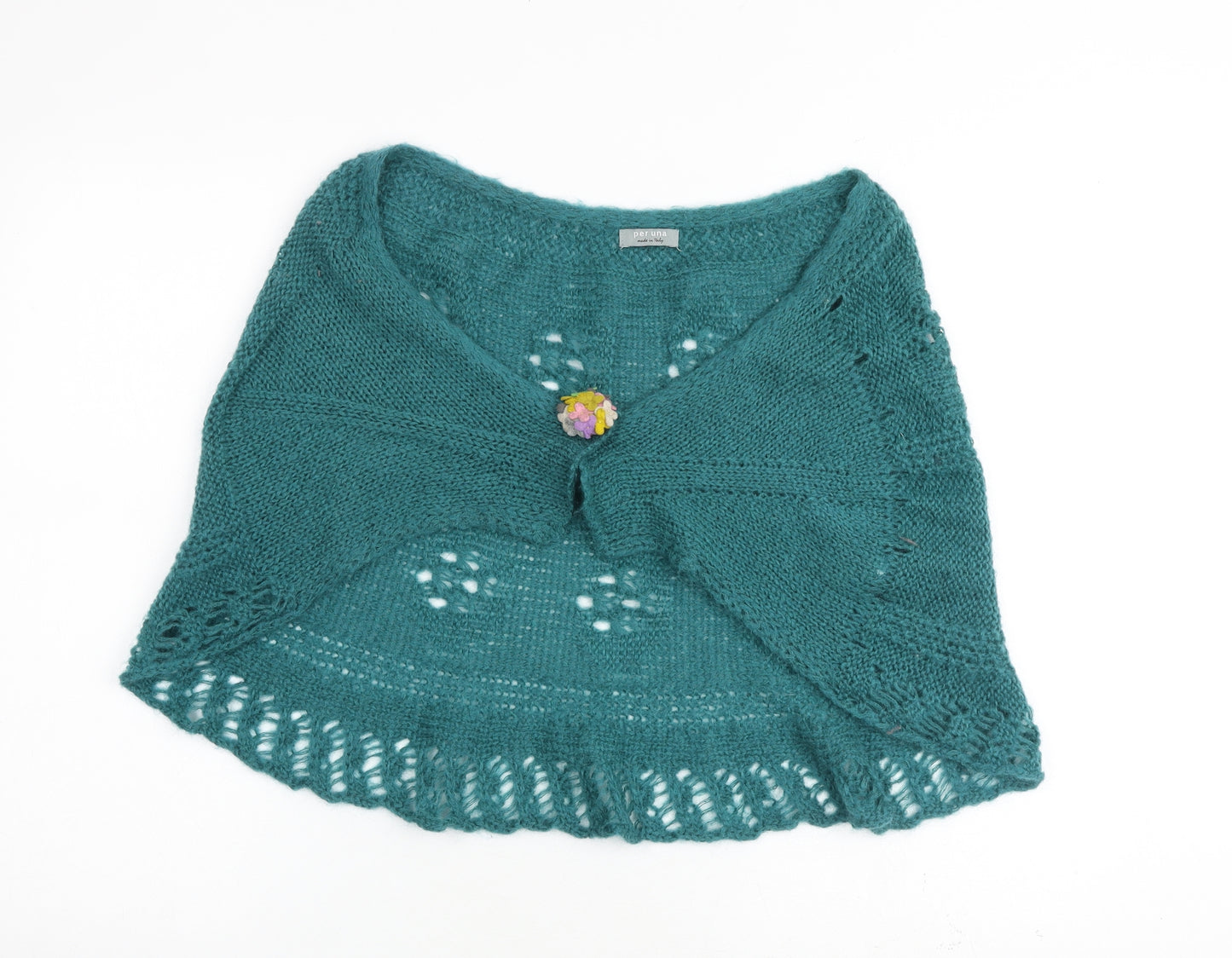 Per Una Womens Green V-Neck Acrylic Shrug Jumper One Size - Floral Detail