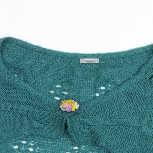 Per Una Womens Green V-Neck Acrylic Shrug Jumper One Size - Floral Detail