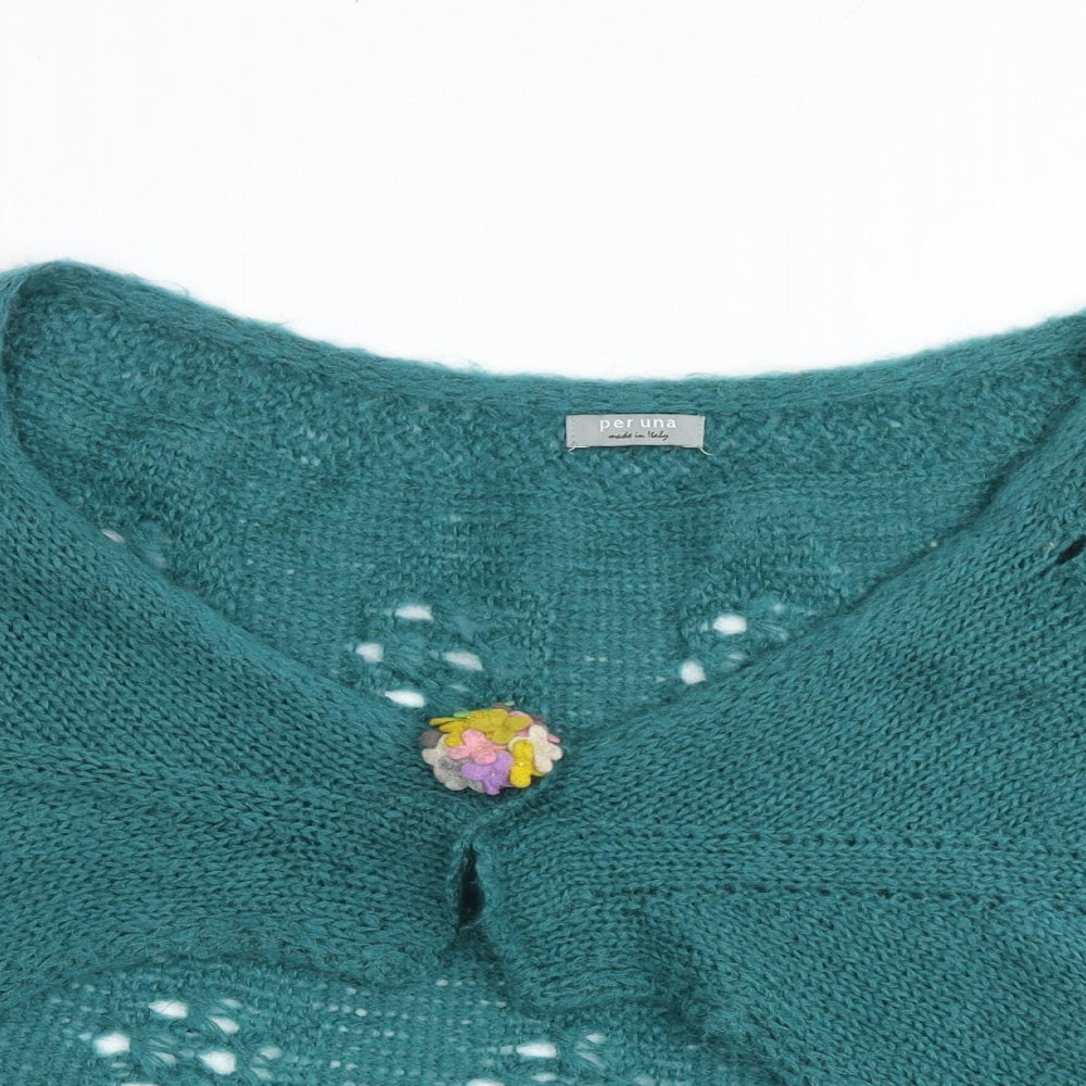 Per Una Womens Green V-Neck Acrylic Shrug Jumper One Size - Floral Detail