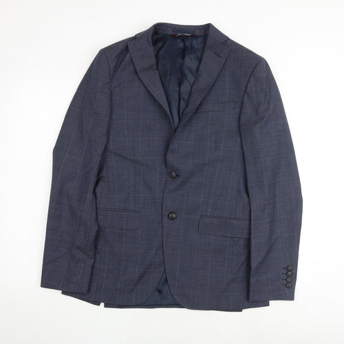 Marks and Spencer Mens Blue Check Wool Jacket Suit Jacket Size 36 Regular