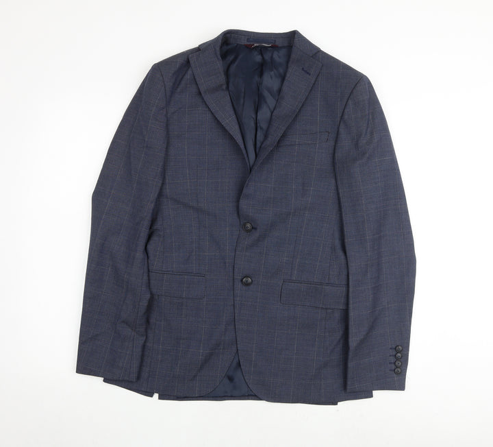 Marks and Spencer Mens Blue Check Wool Jacket Suit Jacket Size 36 Regular