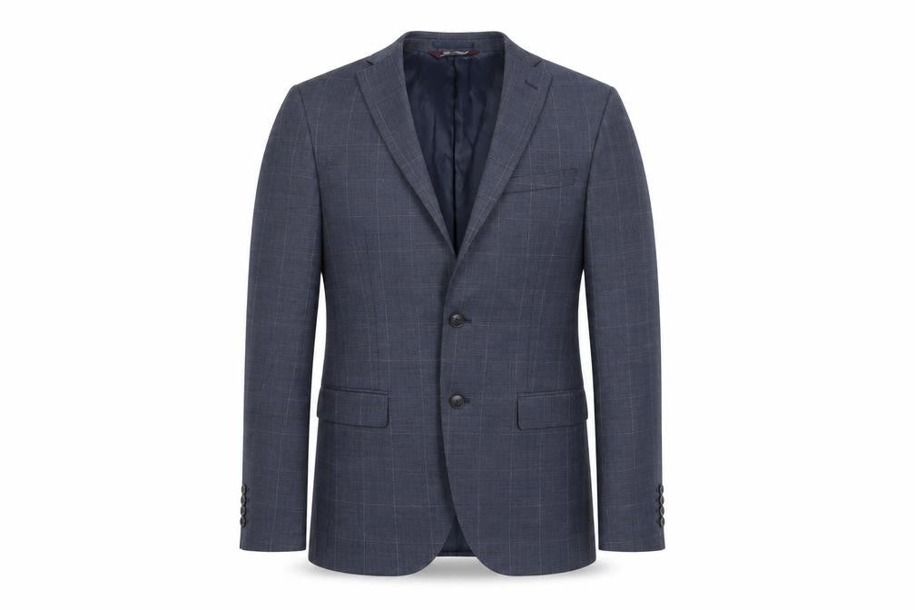 Front view of Marks & Spencer men’s blue check wool jacket suit jacket, size 36, regular