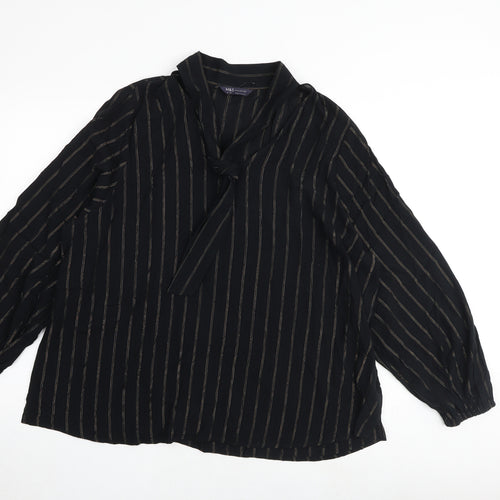 Marks and Spencer Womens Black Striped Viscose Basic Blouse Size 22 V-Neck