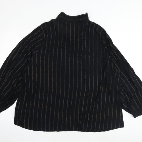 Marks and Spencer Womens Black Striped Viscose Basic Blouse Size 22 V-Neck