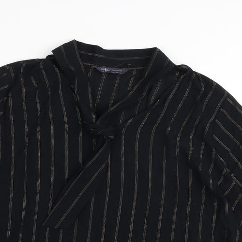 Marks and Spencer Womens Black Striped Viscose Basic Blouse Size 22 V-Neck