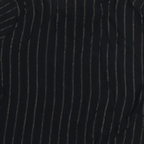 Marks and Spencer Womens Black Striped Viscose Basic Blouse Size 22 V-Neck