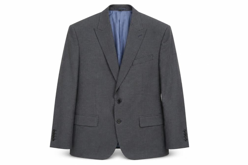 Front view of Marks & Spencer men’s blue polyester jacket suit jacket, size 42, regular