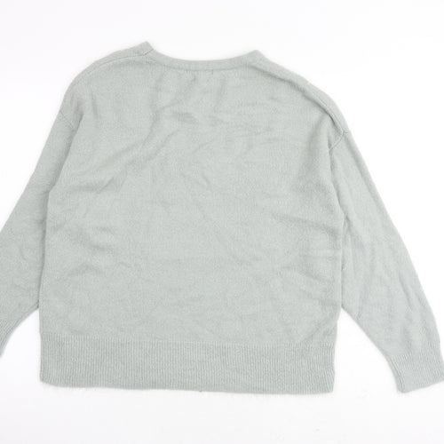 Bonmarché Womens Green Round Neck Acrylic Pullover Jumper Size 16 - Embroidered