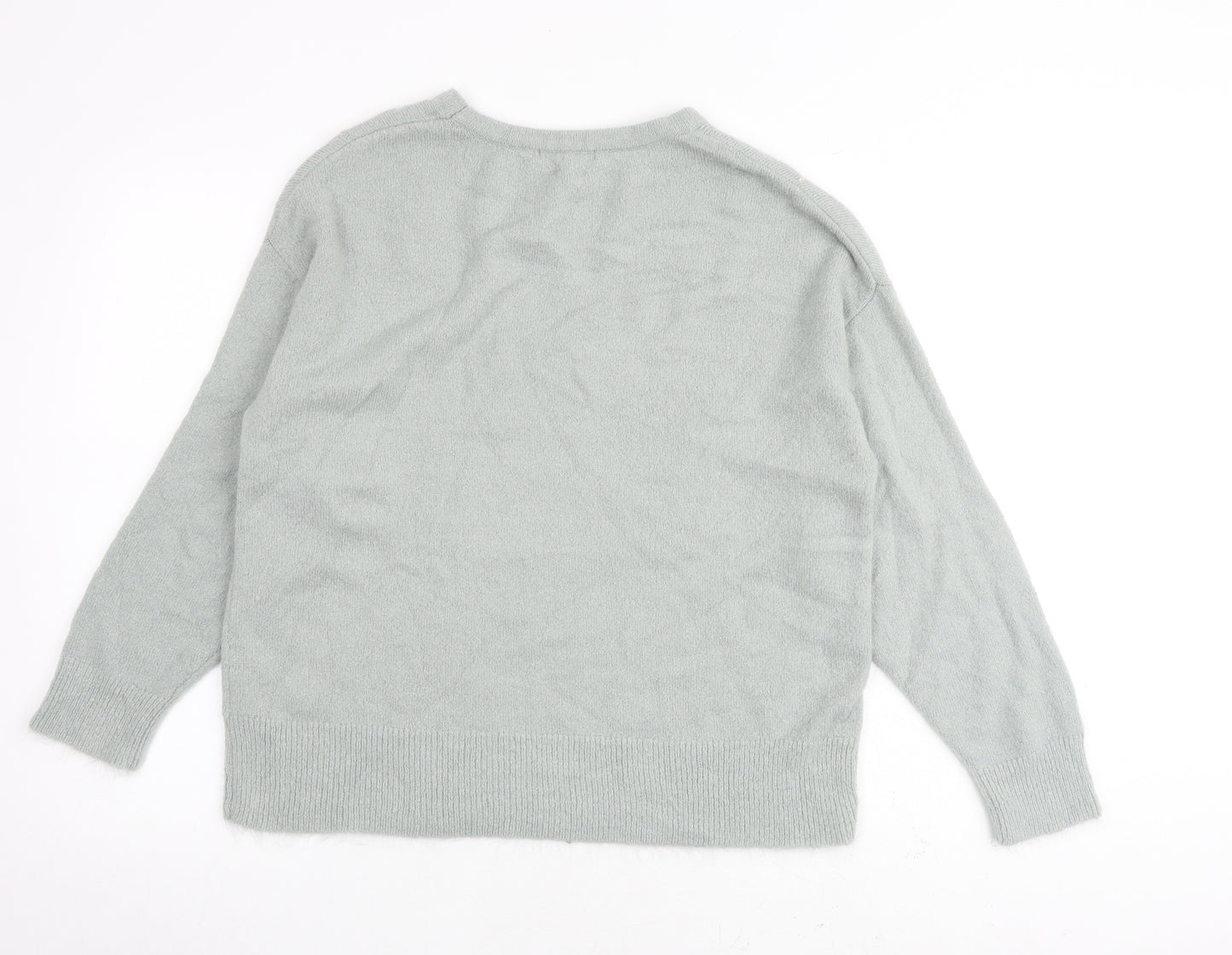 Bonmarché Womens Green Round Neck Acrylic Pullover Jumper Size 16 - Embroidered