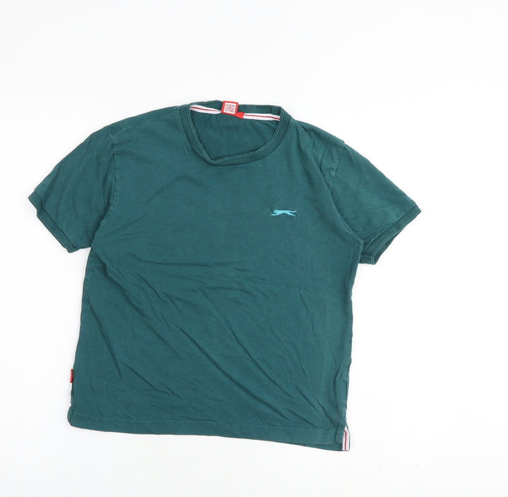 Slazenger Boys Green 100% Cotton Basic T-Shirt Size 9-10 Years Round Neck Pullover