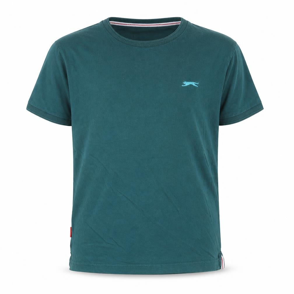 Front view of Slazenger boys’ green 100% cotton basic t-shirt, size 9-10, years round neck pullover