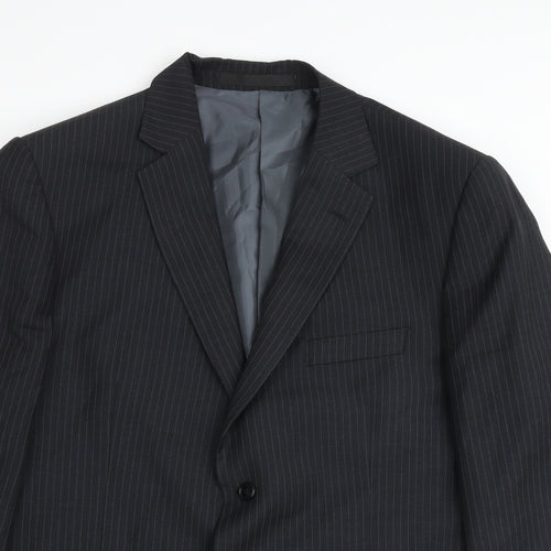 Marks and Spencer Mens Grey Striped Polyester Jacket Suit Jacket Size 44 Regular