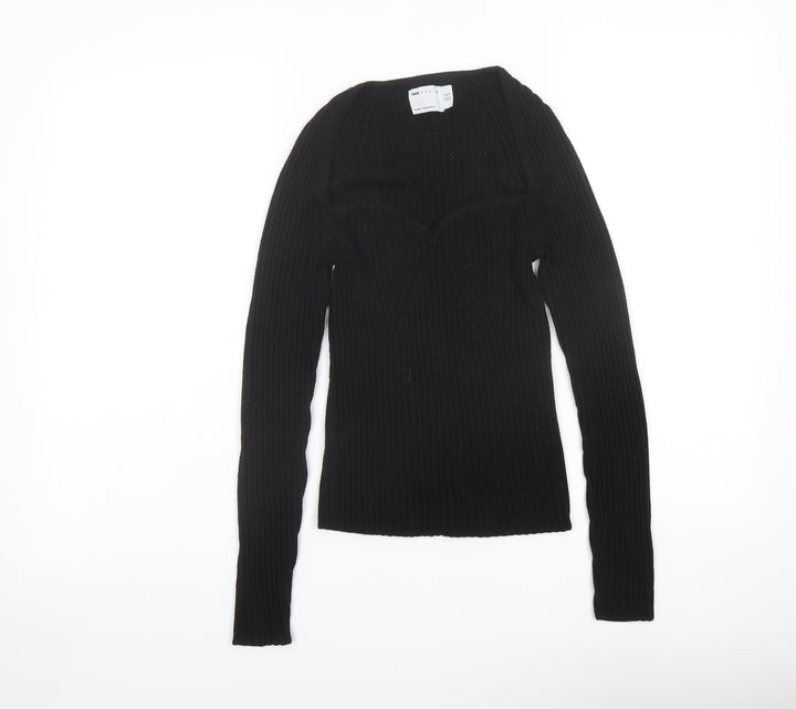 ASOS Womens Black Square Neck Polyester Pullover Jumper Size 8