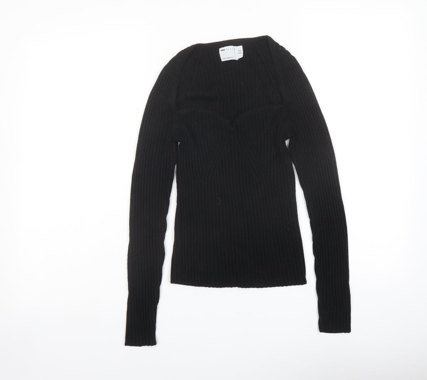 ASOS Womens Black Square Neck Polyester Pullover Jumper Size 8