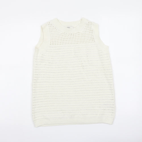 Marks and Spencer Womens Ivory Round Neck Cotton Vest Jumper Size XS