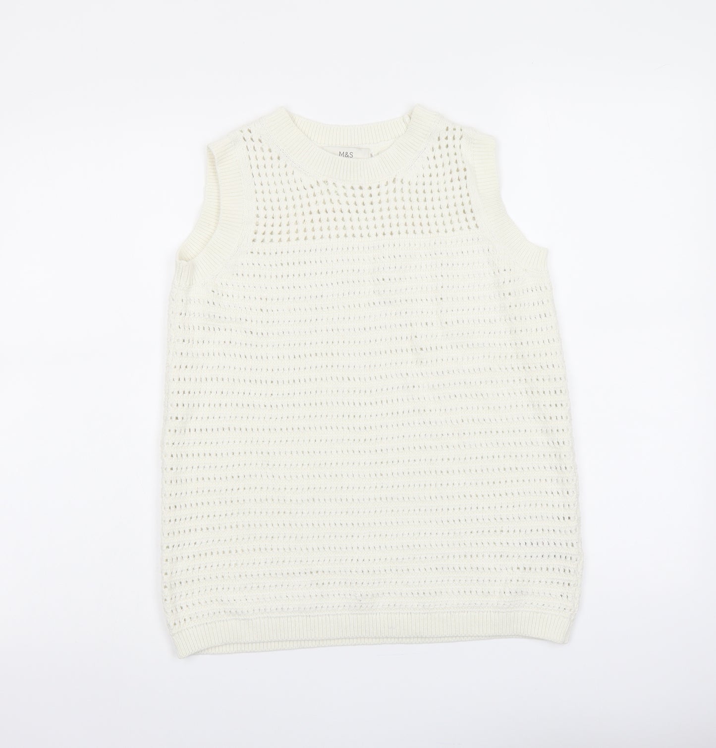 Marks and Spencer Womens Ivory Round Neck Cotton Vest Jumper Size XS
