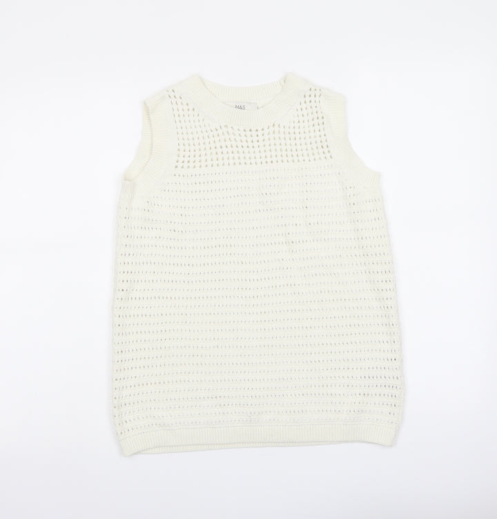 Marks and Spencer Womens Ivory Round Neck Cotton Vest Jumper Size XS