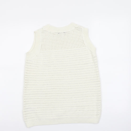 Marks and Spencer Womens Ivory Round Neck Cotton Vest Jumper Size XS