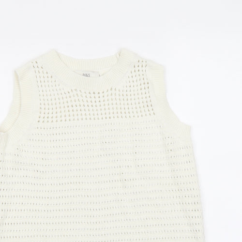 Marks and Spencer Womens Ivory Round Neck Cotton Vest Jumper Size XS