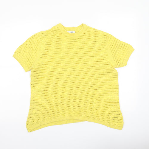 Marks and Spencer Womens Yellow Crew Neck Cotton Pullover Jumper Size M