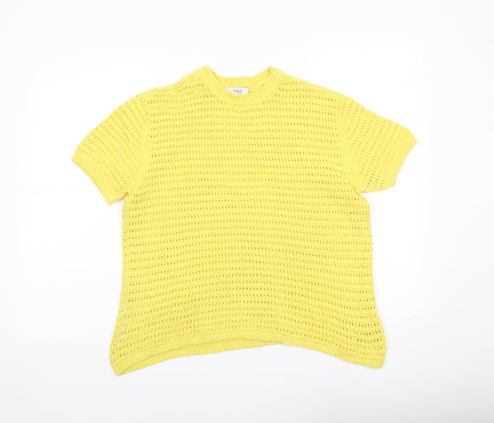 Marks and Spencer Womens Yellow Crew Neck Cotton Pullover Jumper Size M