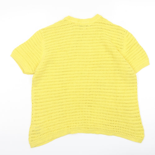 Marks and Spencer Womens Yellow Crew Neck Cotton Pullover Jumper Size M