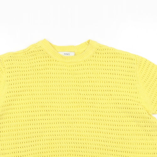 Marks and Spencer Womens Yellow Crew Neck Cotton Pullover Jumper Size M