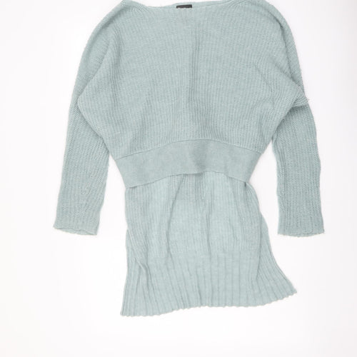 River Island Womens Green Boat Neck Acrylic Pullover Jumper Size S - Tie Waist