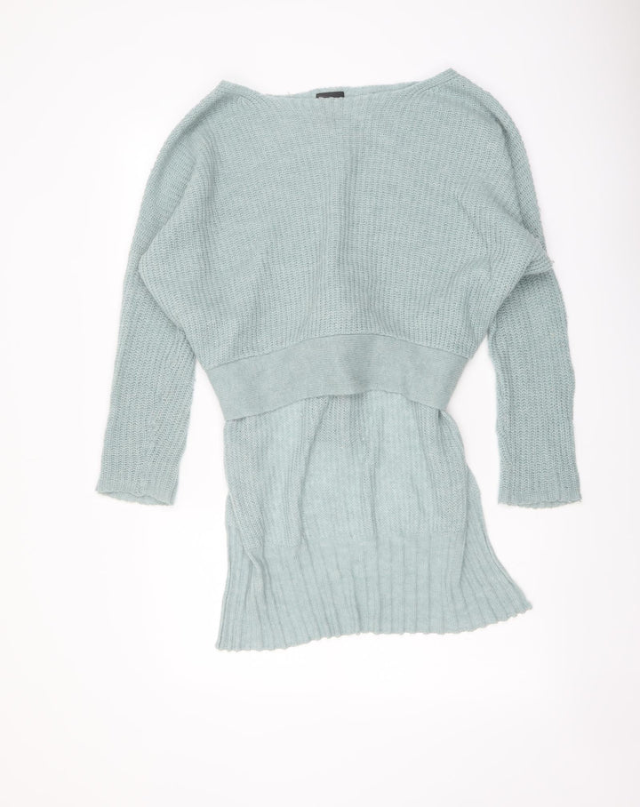 River Island Womens Green Boat Neck Acrylic Pullover Jumper Size S - Tie Waist