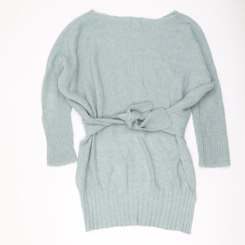 River Island Womens Green Boat Neck Acrylic Pullover Jumper Size S - Tie Waist