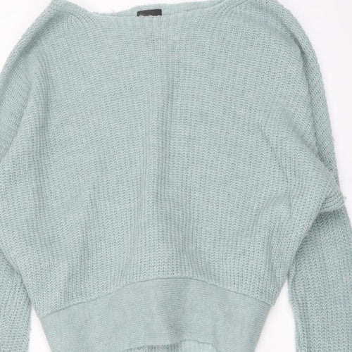 River Island Womens Green Boat Neck Acrylic Pullover Jumper Size S - Tie Waist