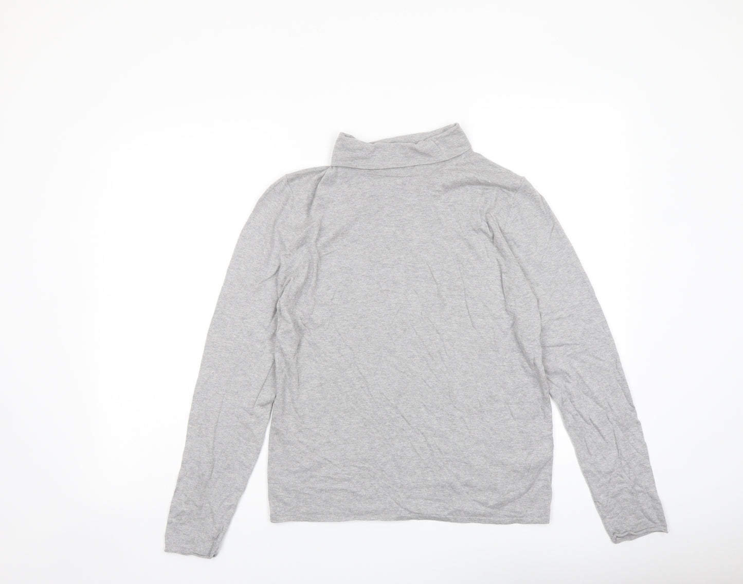 Marks and Spencer Womens Grey Roll Neck Cotton Pullover Jumper Size 16