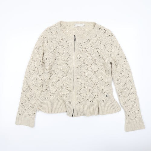 Cream Womens Beige Round Neck Acrylic Full Zip Jumper Size M