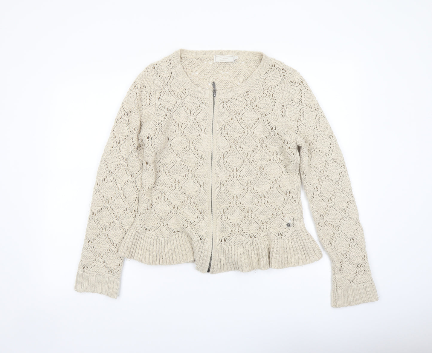 Cream Womens Beige Round Neck Acrylic Full Zip Jumper Size M