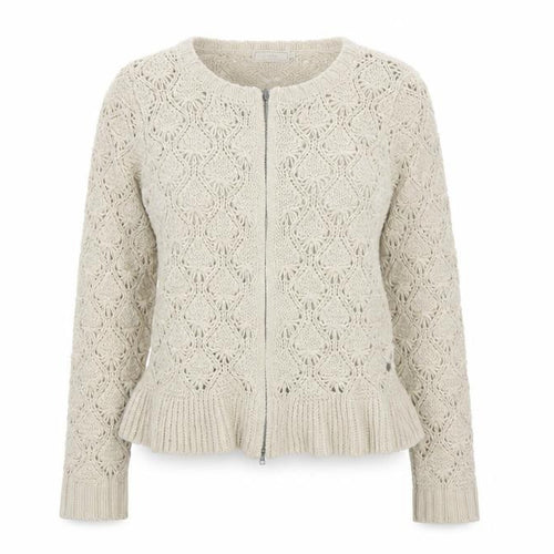 Cream Womens Beige Round Neck Acrylic Full Zip Jumper Size M