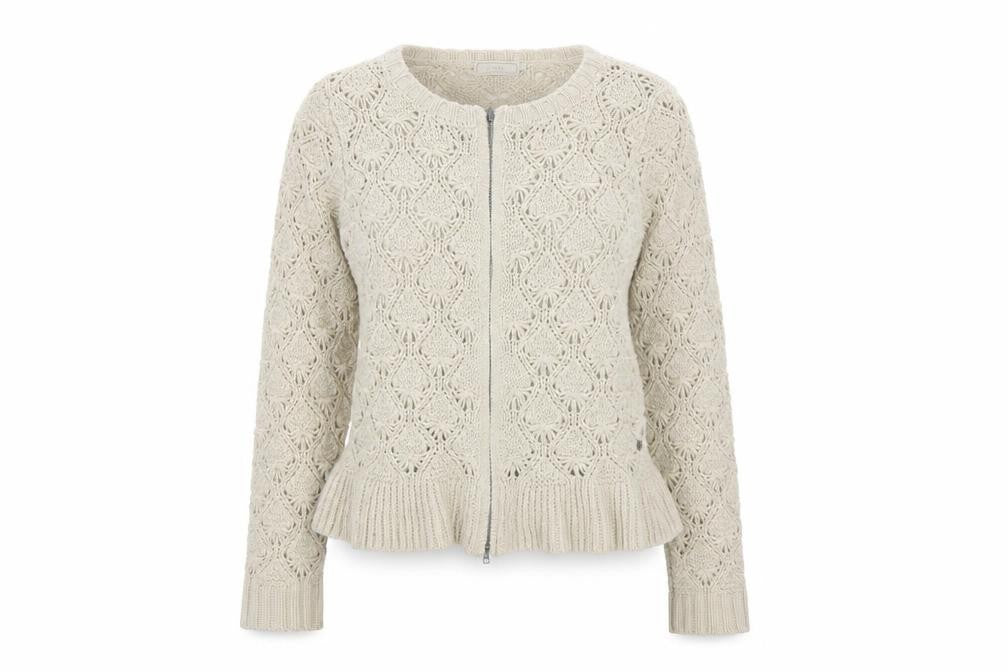 Cream Womens Beige Round Neck Acrylic Full Zip Jumper Size M