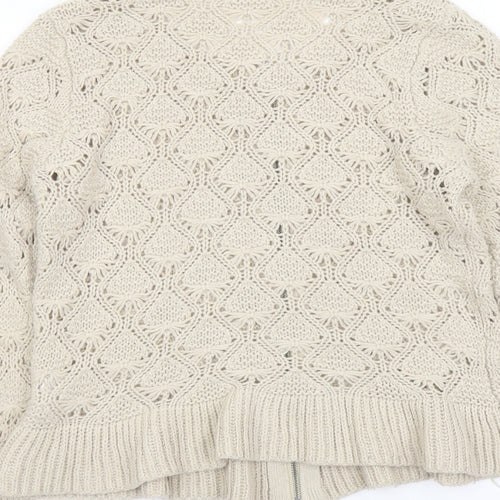 Cream Womens Beige Round Neck Acrylic Full Zip Jumper Size M